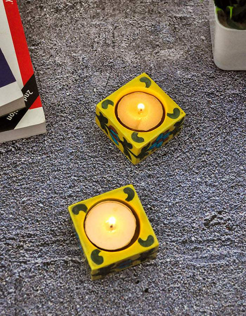 Blue Pottery Candle Holder Set Of 2pcs.